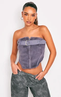 PrettyLittleThing Corsets*Fur Buckle Zip Detail Corset