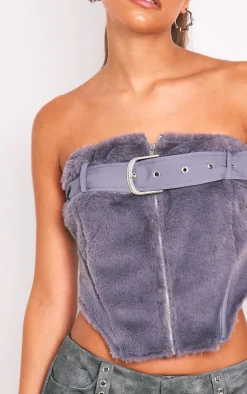 PrettyLittleThing Corsets*Fur Buckle Zip Detail Corset