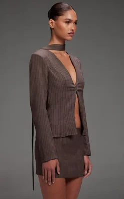 Discount PrettyLittleThing Pinstripe Mini Skirt Dark Grey