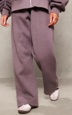 Outlet PrettyLittleThing Premium Washed Oversized Pintuck Wide Leg Sweatpants Dark Grey