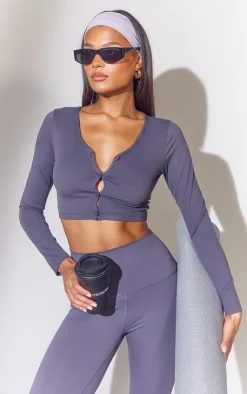 PrettyLittleThing Workout Tops*Sculpt Button Front Yoga Top