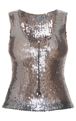 Sequin Toggle Detail Long Top-PrettyLittleThing Online