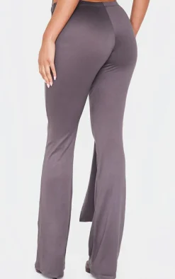 New PrettyLittleThing Soft Touch Tie Detail Flared Pants Dark Grey