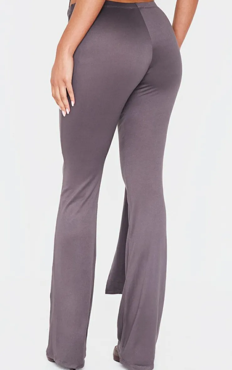 New PrettyLittleThing Soft Touch Tie Detail Flared Pants Dark Grey