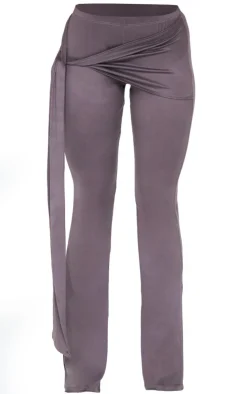 New PrettyLittleThing Soft Touch Tie Detail Flared Pants Dark Grey