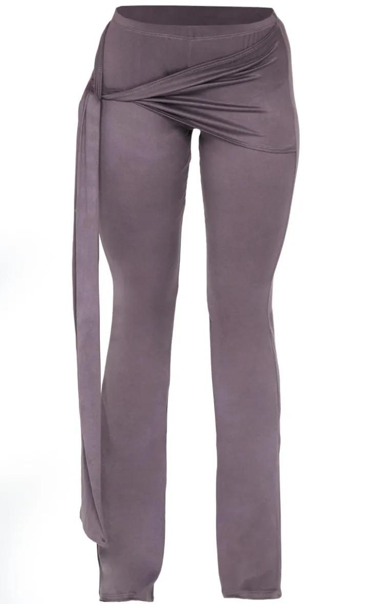 New PrettyLittleThing Soft Touch Tie Detail Flared Pants Dark Grey
