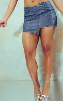 Online PrettyLittleThing Washed Crossover Micro Mini Skirt Dark Grey