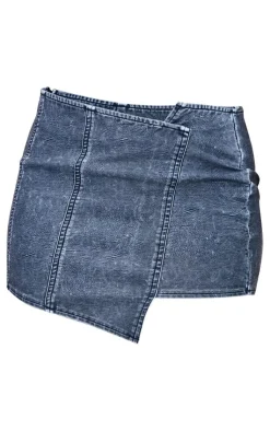 Online PrettyLittleThing Washed Crossover Micro Mini Skirt Dark Grey