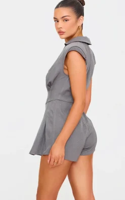 Woven Shoulder Pad Sleeveless Skort Romper-PrettyLittleThing Discount