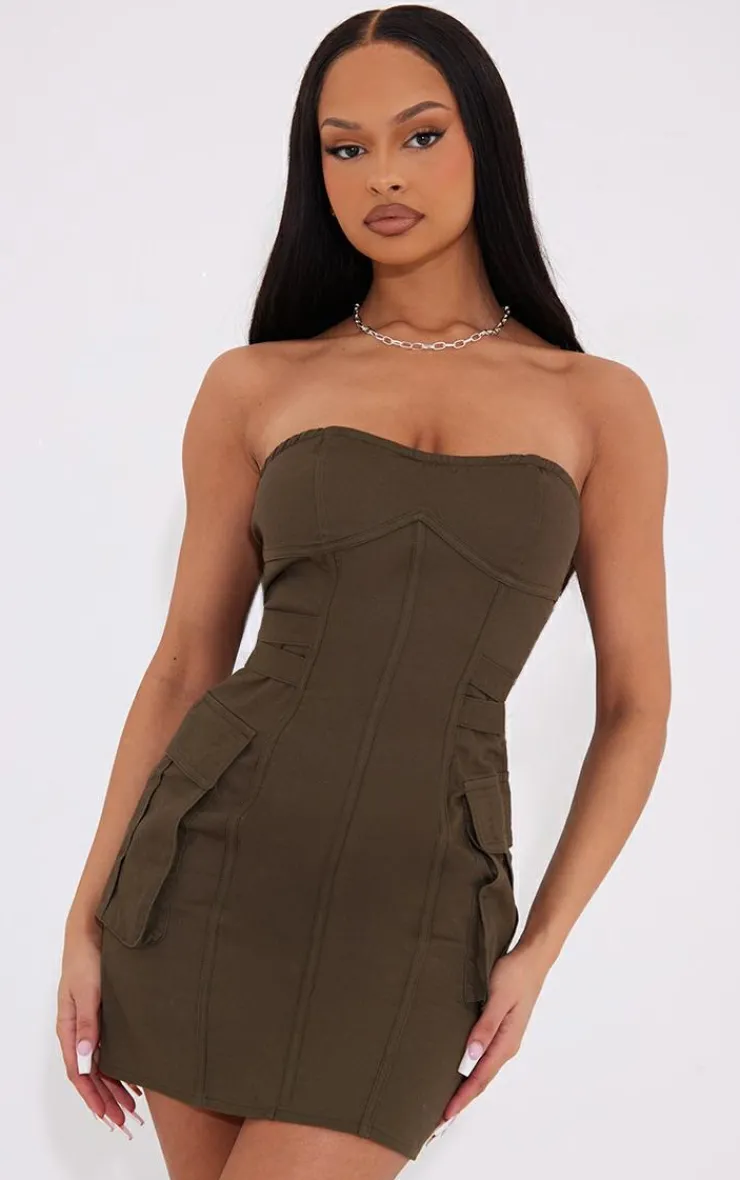 Cargo Bandeau Binding Pocket Detail Bodycon Dress-PrettyLittleThing Outlet
