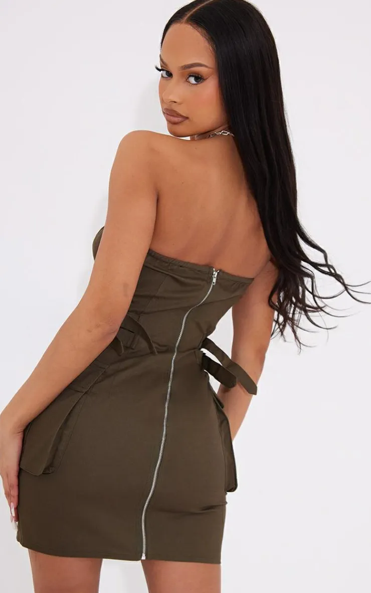 Cargo Bandeau Binding Pocket Detail Bodycon Dress-PrettyLittleThing Outlet