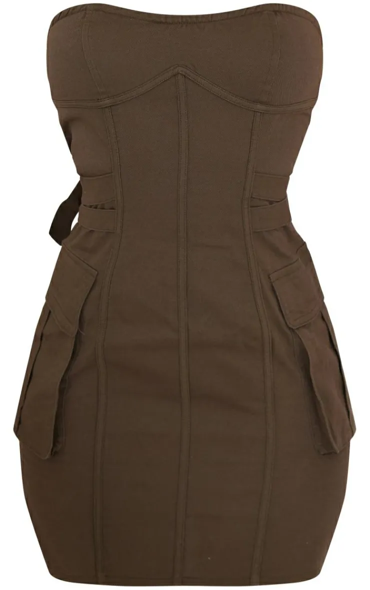 Cargo Bandeau Binding Pocket Detail Bodycon Dress-PrettyLittleThing Outlet