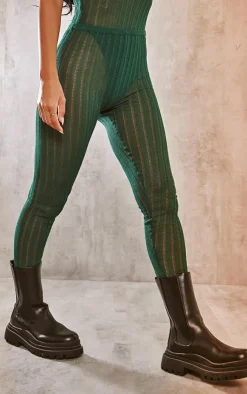 Best PrettyLittleThing Ladder Sheer Knit Leggings Dark Khaki
