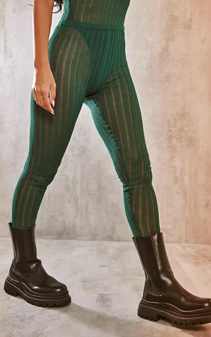 Best PrettyLittleThing Ladder Sheer Knit Leggings Dark Khaki