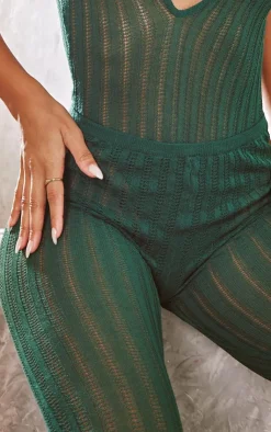 Best PrettyLittleThing Ladder Sheer Knit Leggings Dark Khaki