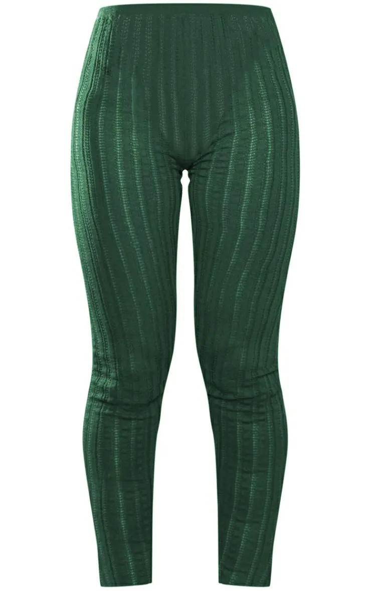 Best PrettyLittleThing Ladder Sheer Knit Leggings Dark Khaki