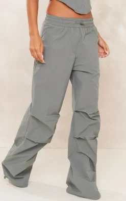 Clearance PrettyLittleThing Shell Ruched Toggle Drawstring Cargo Pants Dark Khaki