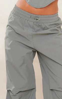 Clearance PrettyLittleThing Shell Ruched Toggle Drawstring Cargo Pants Dark Khaki