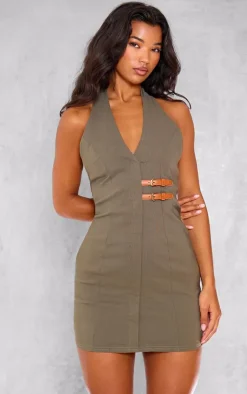 Stretch Woven Belted Bodycon Dress-PrettyLittleThing Online
