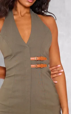 Stretch Woven Belted Bodycon Dress-PrettyLittleThing Online