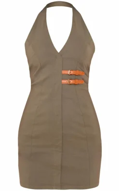 Stretch Woven Belted Bodycon Dress-PrettyLittleThing Online