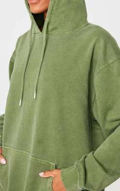 Dark Khaki Washed Oversized Hoodie