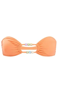 Dark Peach Bandeau Beaded Bikini Top