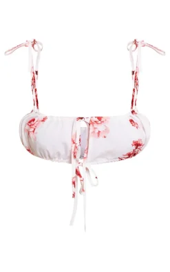 Best PrettyLittleThing Woven Floral Printed Tie Strap Bralet Dark Pink