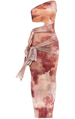 Printed Crinkle Mesh Cut Out Midi Dress-PrettyLittleThing Best