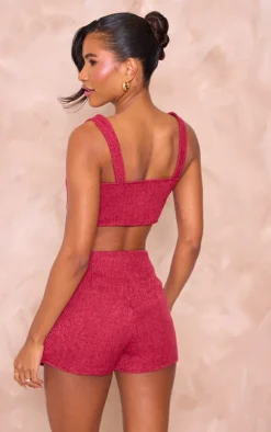 New PrettyLittleThing Boucle Button Detail Bralet Dark Red