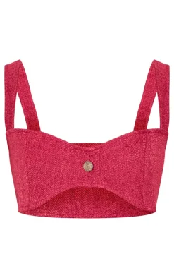 New PrettyLittleThing Boucle Button Detail Bralet Dark Red