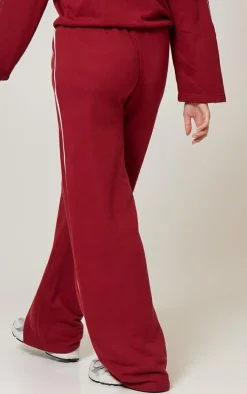 Sale PrettyLittleThing Contrast Piping Detail Wide Leg Sweatpants Dark Red