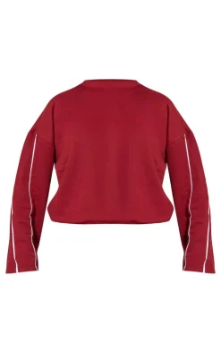 PrettyLittleThing Contrast Piping Detail Sweatshirt Dark Red