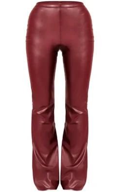 Discount PrettyLittleThing Faux Leather High Waisted Flared Pants Dark Red