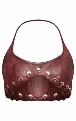 PrettyLittleThing Bralets*Faux Leather Lace Up Detail Bralet
