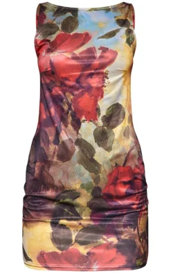 Floral Print Racer Neck Cowl Back Mini Dress-PrettyLittleThing