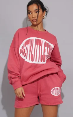Clearance PrettyLittleThing Printed Sweat Short Dark Rose
