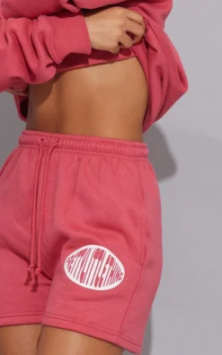Clearance PrettyLittleThing Printed Sweat Short Dark Rose