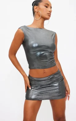 PrettyLittleThing Dark Metallic Micro Mini Skirt Silver