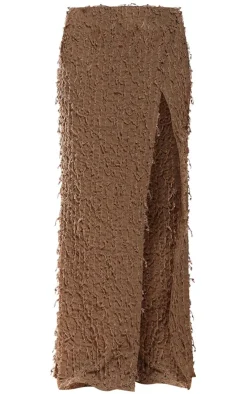 Clearance PrettyLittleThing Dark Distressed Side Split Maxi Skirt Taupe
