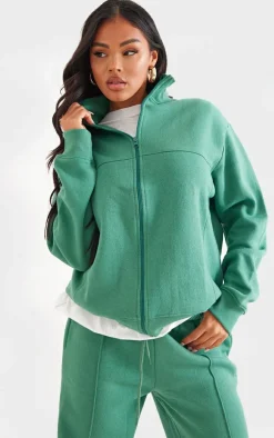 Online PrettyLittleThing Seam Detail Zip Through Track Top Dark Teal