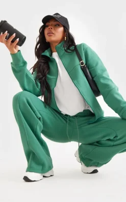 Online PrettyLittleThing Seam Detail Zip Through Track Top Dark Teal