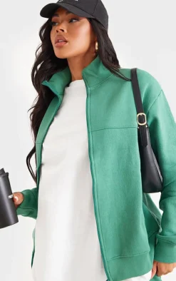Online PrettyLittleThing Seam Detail Zip Through Track Top Dark Teal