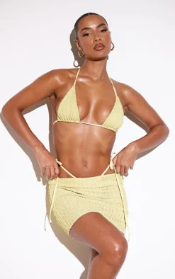 Dark Yellow Textured Crochet Mini Beach Skirt