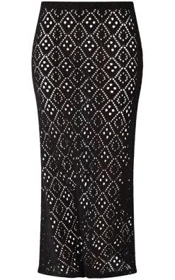 Hot PrettyLittleThing Textured Rib Low Rise Midaxi Skirt Deep Black