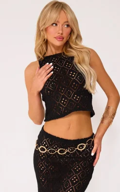 New PrettyLittleThing Textured Rib Racer Longline Vest Deep Black