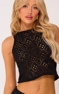 New PrettyLittleThing Textured Rib Racer Longline Vest Deep Black