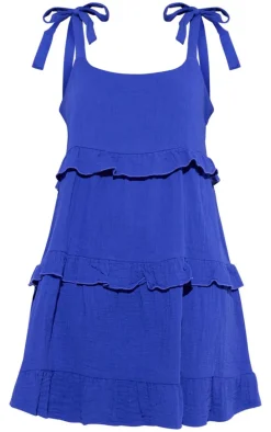 Deep Blue Double Gauze Frill Beach Dress