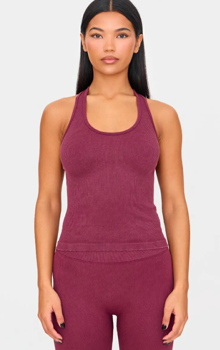 PrettyLittleThing Workout Tops*Acid Wash Seamless Rib Halter Neck Gym Top