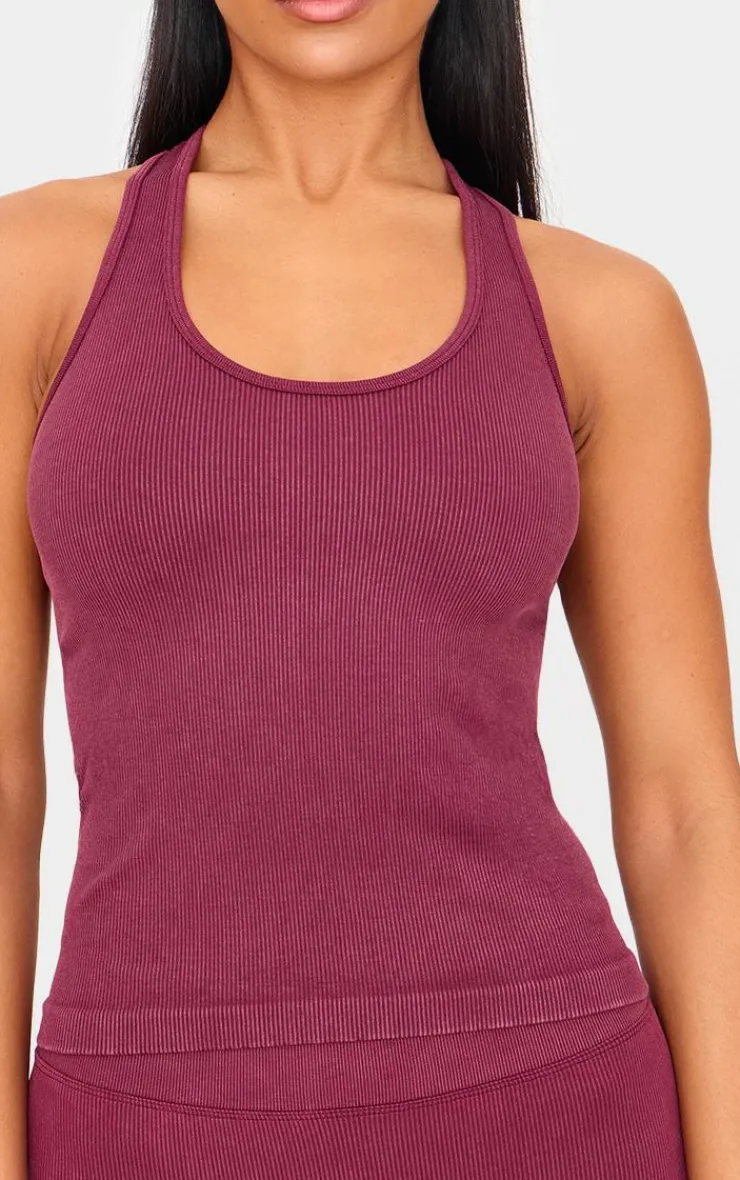PrettyLittleThing Workout Tops*Acid Wash Seamless Rib Halter Neck Gym Top